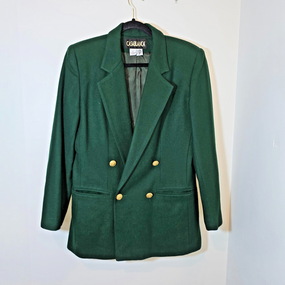 Vintage Military Olive Green Double Breasted Wool Blazer Gold Buttons Size 8 M - Picture 1 of 11